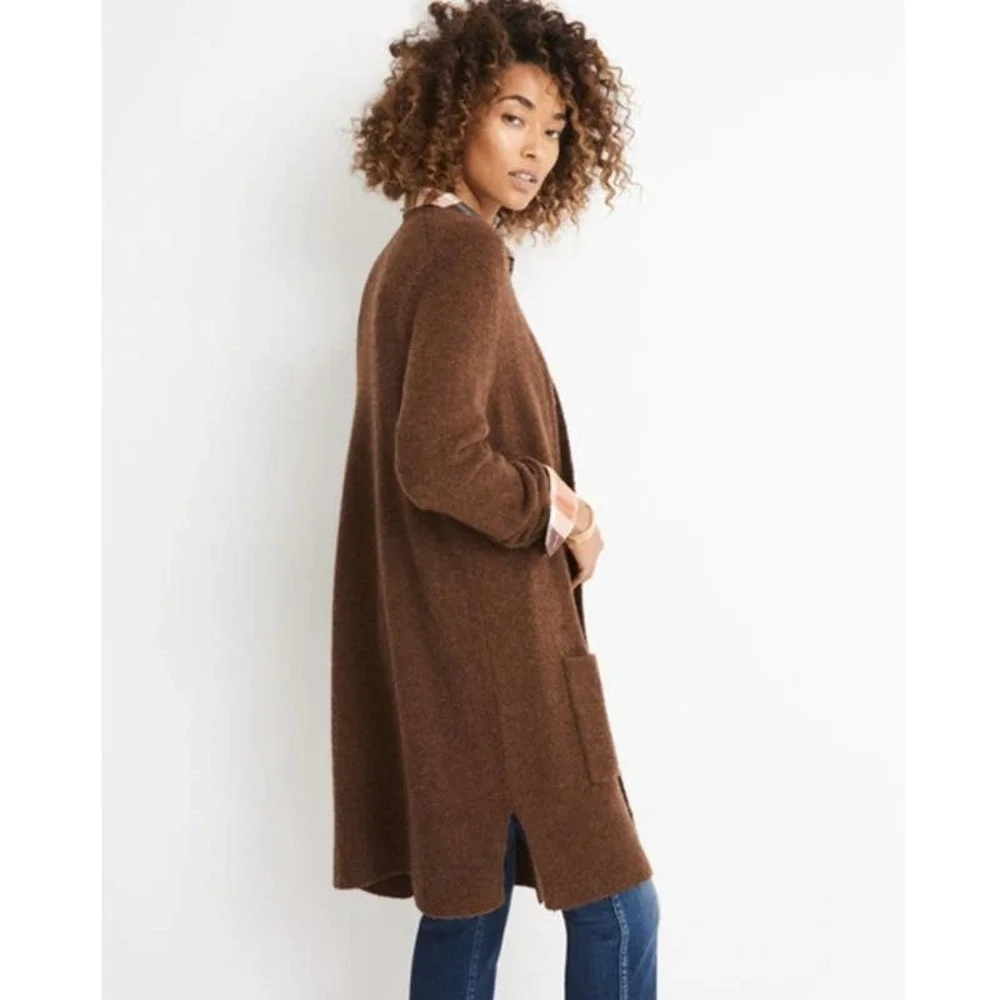 Madewell Cardigan Small Brown Knit Kent Long Sleeve Open Longline Sweater - Picture 6 of 14